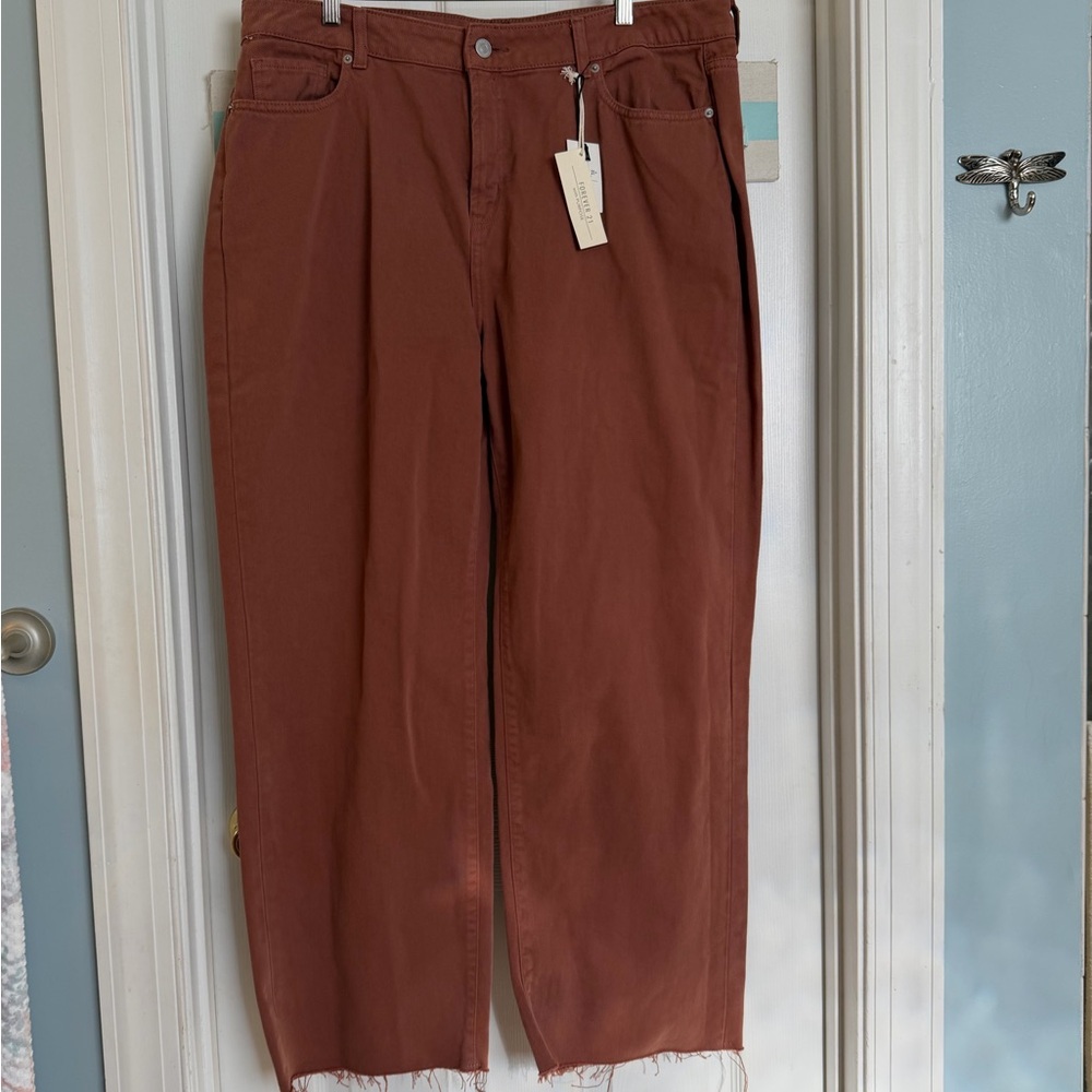 Forever 21 Raw Hem Wide Leg Brown/Rust Jeans Sz 14 NWT